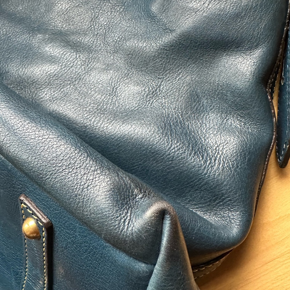 Vintage Dooney & Bourke Ocean Blue Kingston Hobo Leather Shoulder Bag - Picture 14 of 15